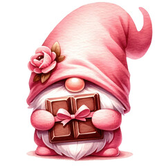 A whimsical illustration of a pink gnome holding a gift, perfect for expressing love, generosity, and festive occasions.
