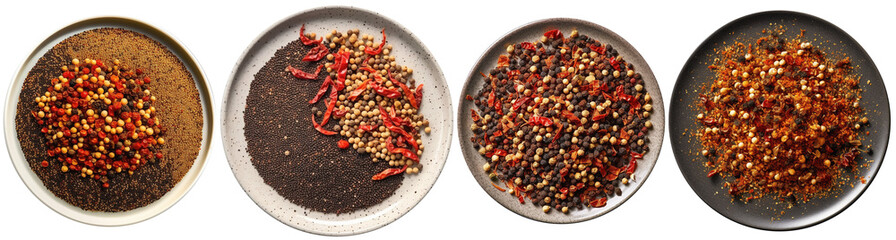 top view of a plate filled with Szechuan Pepper spice - obrazy, fototapety, plakaty