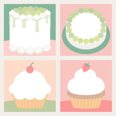 생일 기념일 과일 케이크 일러스트 배경 메모지 세트
