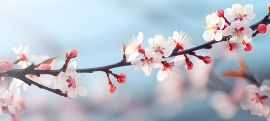 Blossoming apricot tree branches with copy space web banner: spring time concept