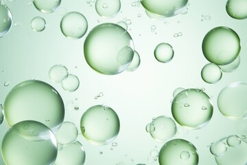 Top view of water circles on light green background, beauty products background