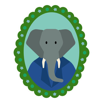 Elephant character picture frame flat illustration