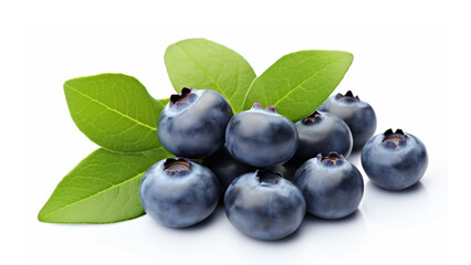 Blueberry isolated. Blueberry with leaves on white. Bilberry on white background. generative ai