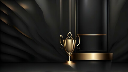 Black Golden Stage Royal Awards Graphics Background. Glowing Lines Elegant Shine Modern Spotlight. Luxury Premium Corporate Template. Abstract trophy Certificate Banner. - obrazy, fototapety, plakaty