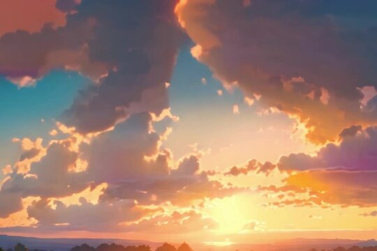 Beautiful cloud with sunset Generative AI Generative AI. Virtual video scene animated background
