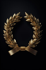 A stunning gold wreath with a beautifully tied bow, placed on a sleek black background. Perfect for adding a touch of elegance and festivity to any design or project