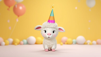 cute cartoon sheep smile wearing colorful party hat