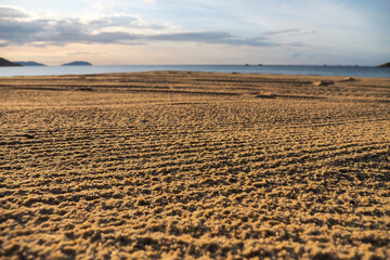 Sea sand is raked smooth at a coastal resort in Da Nang, Vietnam