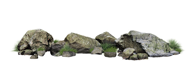 3d render large stones on white background.clipping path.