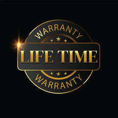 10 year warranty logo with golden shield and golden ribbon.Vector illustration.