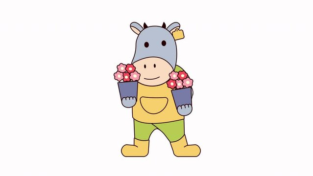 Cow Holding Flowers Animation