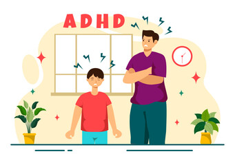 ADHD or Attention Deficit Hyperactivity Disorder Vector Illustration with Kids Impulsive and Hyperactive Behavior in Mental health and Psychology