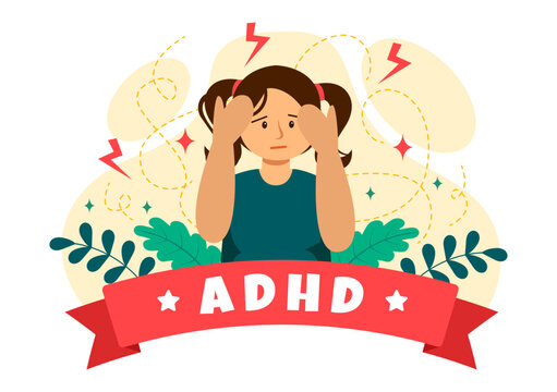 ADHD or Attention Deficit Hyperactivity Disorder Vector Illustration with Kids Impulsive and Hyperactive Behavior in Mental health and Psychology