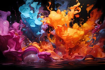 A burst of intense and saturated liquid colors radiating energy and vibrancy