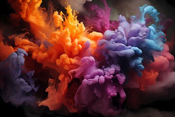 Fototapeta na wymiar A burst of liquid colors exploding outward, creating intricate splashes and wisps against a dark backdrop