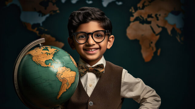 Cute indian little boy in senior teacher costume