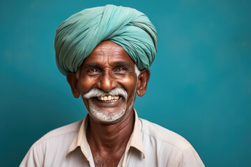Senior indian man giving happy expression. - obrazy, fototapety, plakaty