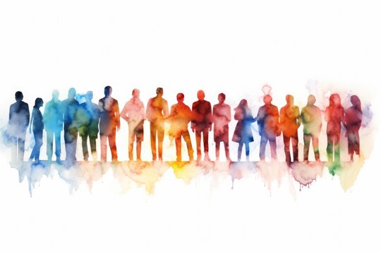 A Group Of People Standing In A Straight Line. Can Be Used To Represent Teamwork, Unity, Or A Queue Formation. Suitable For Business, Education, Or Social Concepts