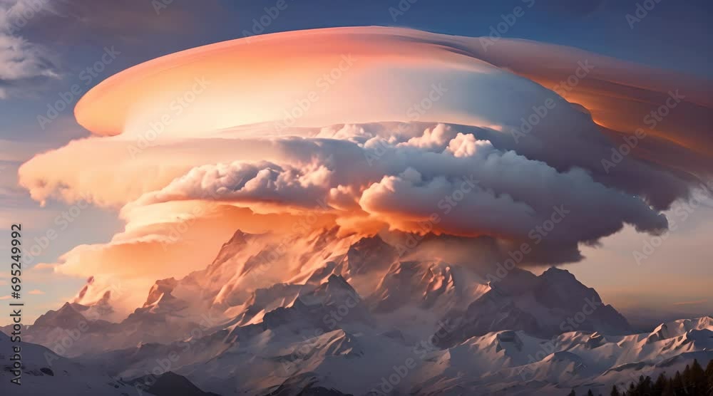 Leinwandbilder lenticular cloud formation over mountain peaks, creating a striking and surreal atmospheric display.