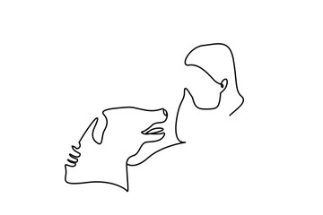 woman dog friend love head one line art design