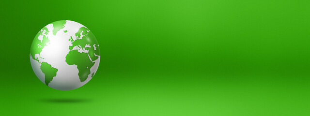World globe, earth map, isolated on green. banner background