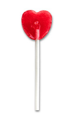 Red heart shaped lollipop isolated on white background