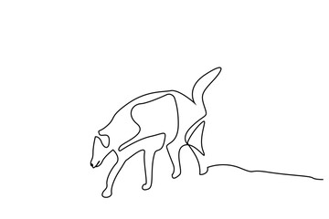 cute dog walking alone thoughtful sad looking away life one line art design