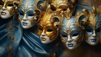 Cercles muraux Carnaval Venetian carnival mask and beads decoration. Mardi gras background. Holidays image of mardi gras masquarade, Generative AI