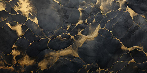 abstract black background with gold veins, stone texture, alcohol ink.	 - obrazy, fototapety, plakaty
