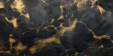 Foto op Plexiglas abstract black background with gold veins, stone texture, alcohol ink.  © Татьяна Гончарук