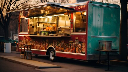 A street side food truck for fast food - obrazy, fototapety, plakaty