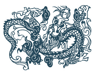 Japanese Oriental Pattern. Oriental Ornament Elements. Eastern Design Elements. Dragon Drawing. 2024 year Asian Symbol.