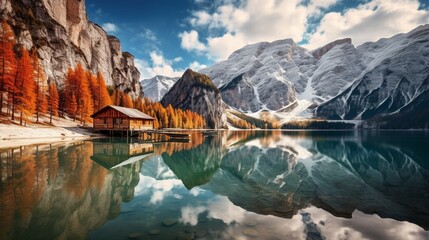 Colorful autumn landscape in Alps . Beauty of nature concept background.