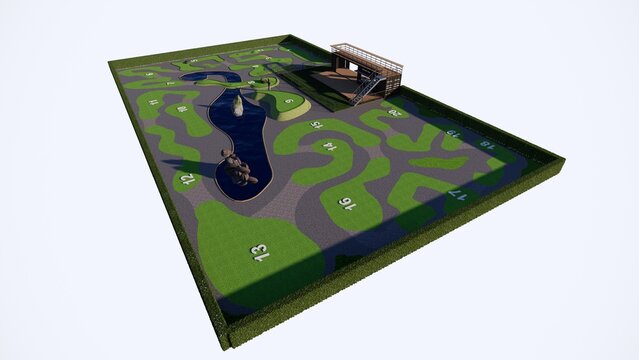 20 holes mini golf 3d rendering 
