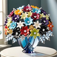 Enchanting crystal jewelry bouquet: vibrant design, delicate craftsmanship, and captivating beauty. Graphic representation with vase essential.(Generative AI) 