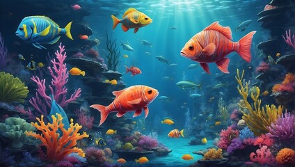 Fototapeta premium an abstract underwater scene with vibrant aquatic creatures and plants ai generated
