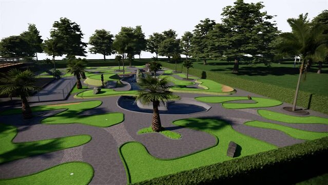 20 holes mini golf 3d rendering 