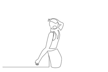 young woman nature looking away back rear behind view one line art design