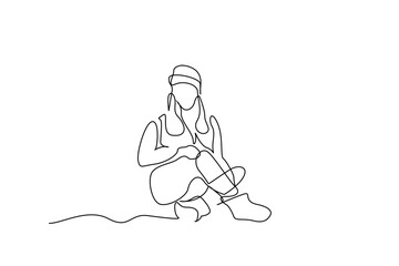 woman winter season cold nature activity hill sitting lifestyle one line art design