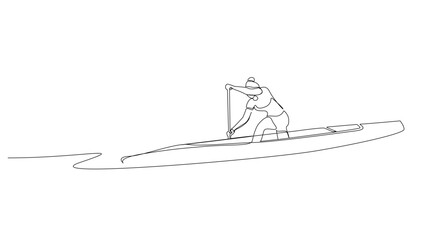 Young woman female athlete kayak canoe boat extreme water sport lifestyle one line art design