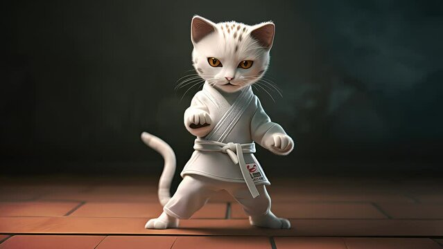 Karate fighter cat with kimono. Created with generative AI
