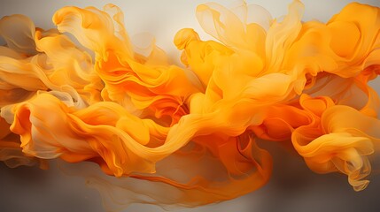 A captivating gradient of orange and yellow ink dispersing beautifully, creating a vibrant scene in liquid
