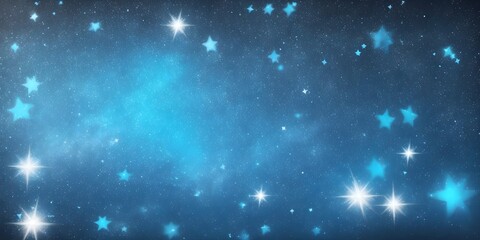 Abstract sky blue and black star particles bokeh background with glitter focused lights and stars
