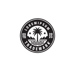 palm tree ocean vintage badge logo design vector template