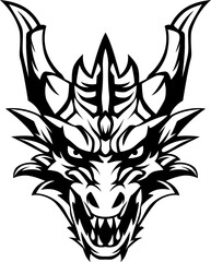 Dragon head black and white vector illustration