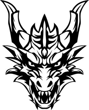 Dragon head black and white vector illustration