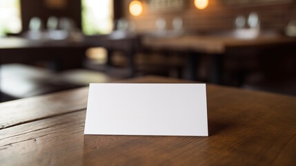 Blank white business card on wooden table in coffee shop background. - Powered by Adobe
