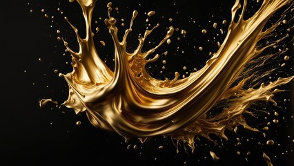 Splashes of gold paint on a black background