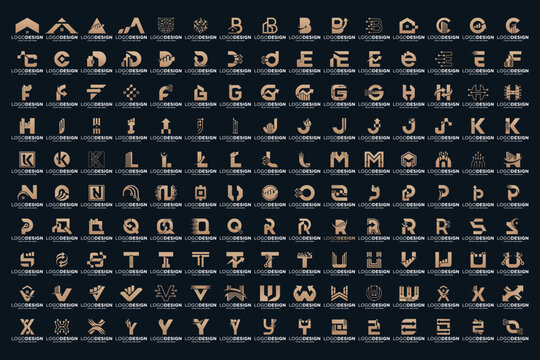 Abstract symbol letter a to z logo design collection with golden color.