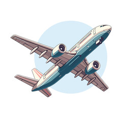 Flying airplane in the sky flat design vector illustration.